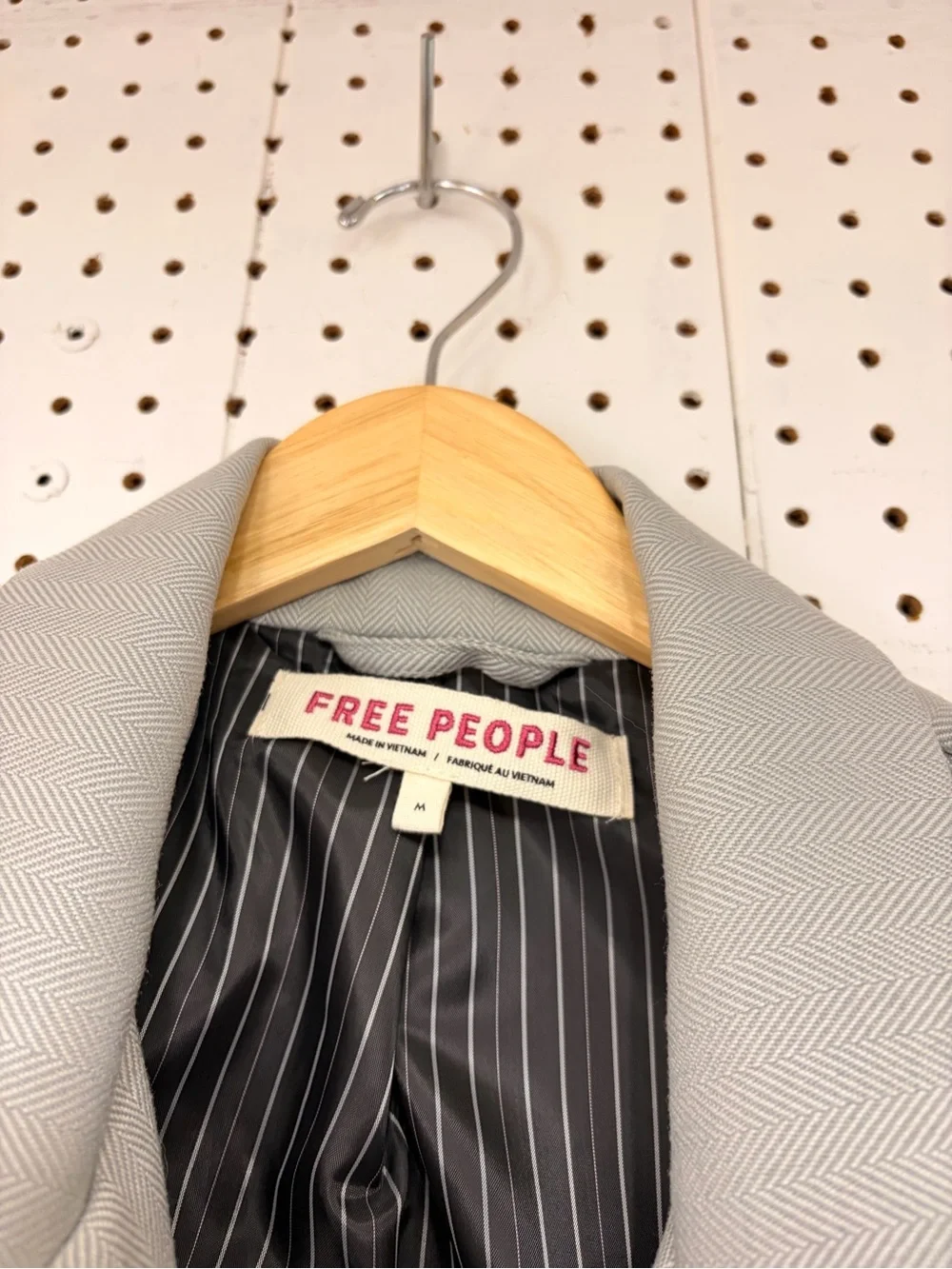 Free People Light Gray Double-Breasted Cropped Blazer